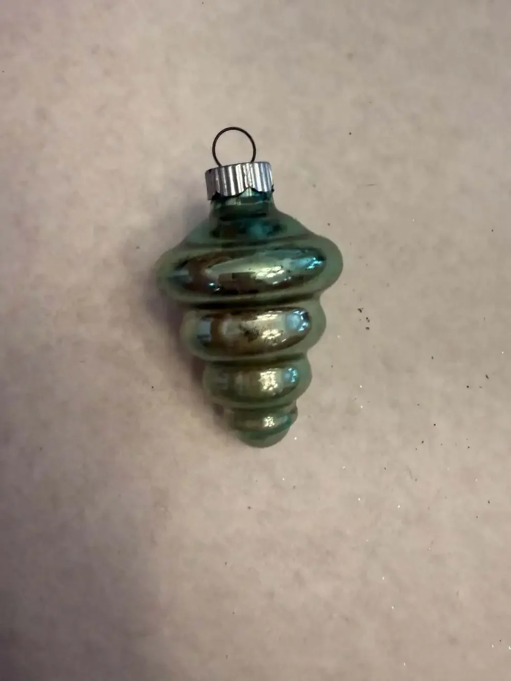 Vtg Shiny Brite Teal Green Mercury Glass Spiral Cone Christmas Ornament